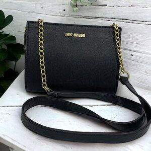Steve Madden Black Crossbody With Gold Chain Strap Vegan Leather Small 8”x6”